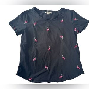 Pink Flamingo Embroidered Vintage America T-shirt Coastal Beachy Top M